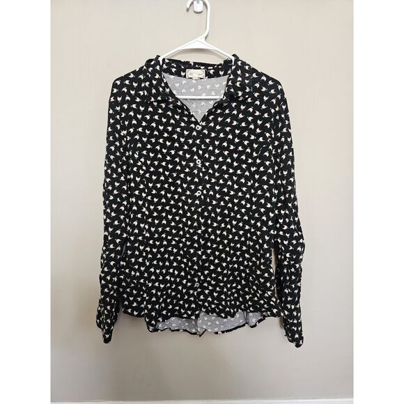 Cloth & Portrait Top XL Womens Button Up Chicken Novelty Print Blouse Leghorn - Picture 1 of 6